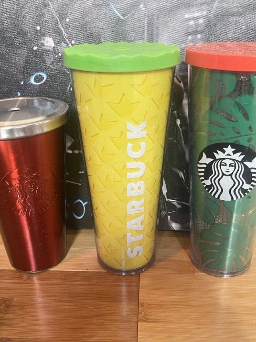 Starbucks Red Stainless Steel Cup 16oz Pineapple Leaves LaceTumbler 24oz Bundle